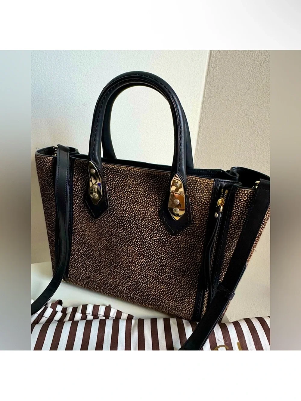 Henri Bendel- Large A-List Calf Hair Satchel w/ Gold Accents